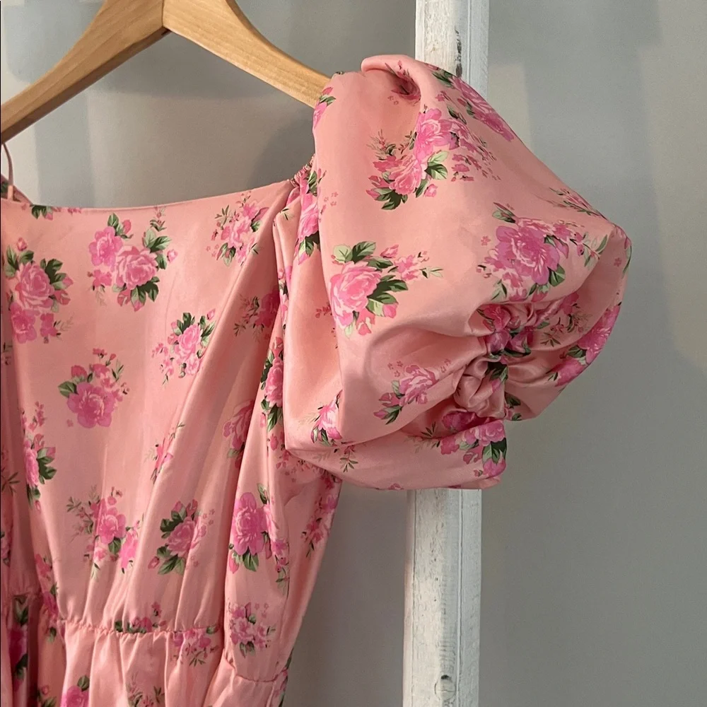 LoveShackFancy Cecile Pink Floral silky belted puff sleeve Mini Dress size 0 - Picture 10 of 10